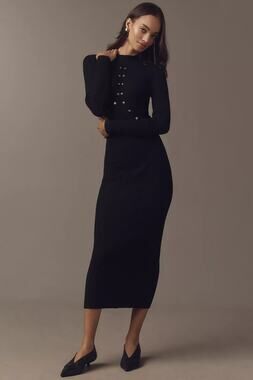 NWT Anthropologie Long-Sleeve Mock Neck Studded Sweater Midi Dress $228 SMALL